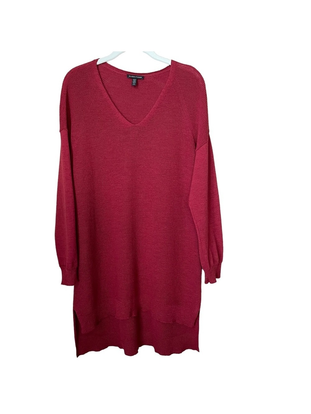 Eileen Fisher Zinia Tunic Sweater Garnet Red 100% Wool Knit Luxury Size Medium